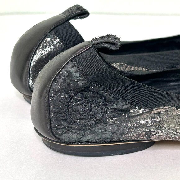 Chanel Stretch Spirit Cap Toe Flats in Dark Silver Size 8 38 - Picture 7 of 11